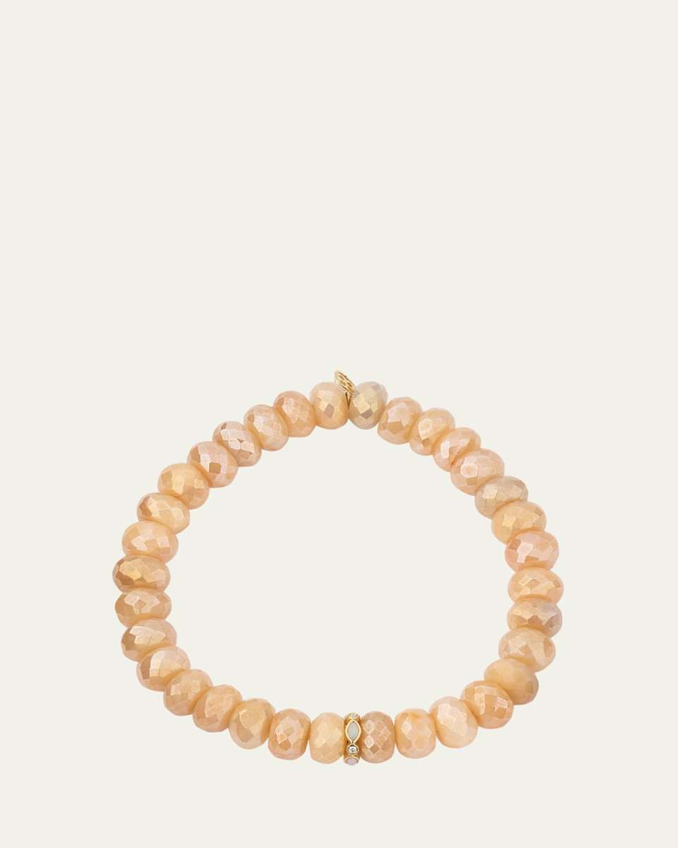 14K Pink Opal and Diamond Bezel 8mm Rondelle on Moonstone Bracelet